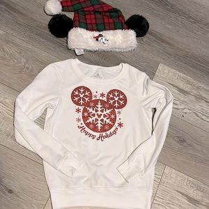 Disney Parks holidays Sweatshirt red glitter Mickey adult XS
